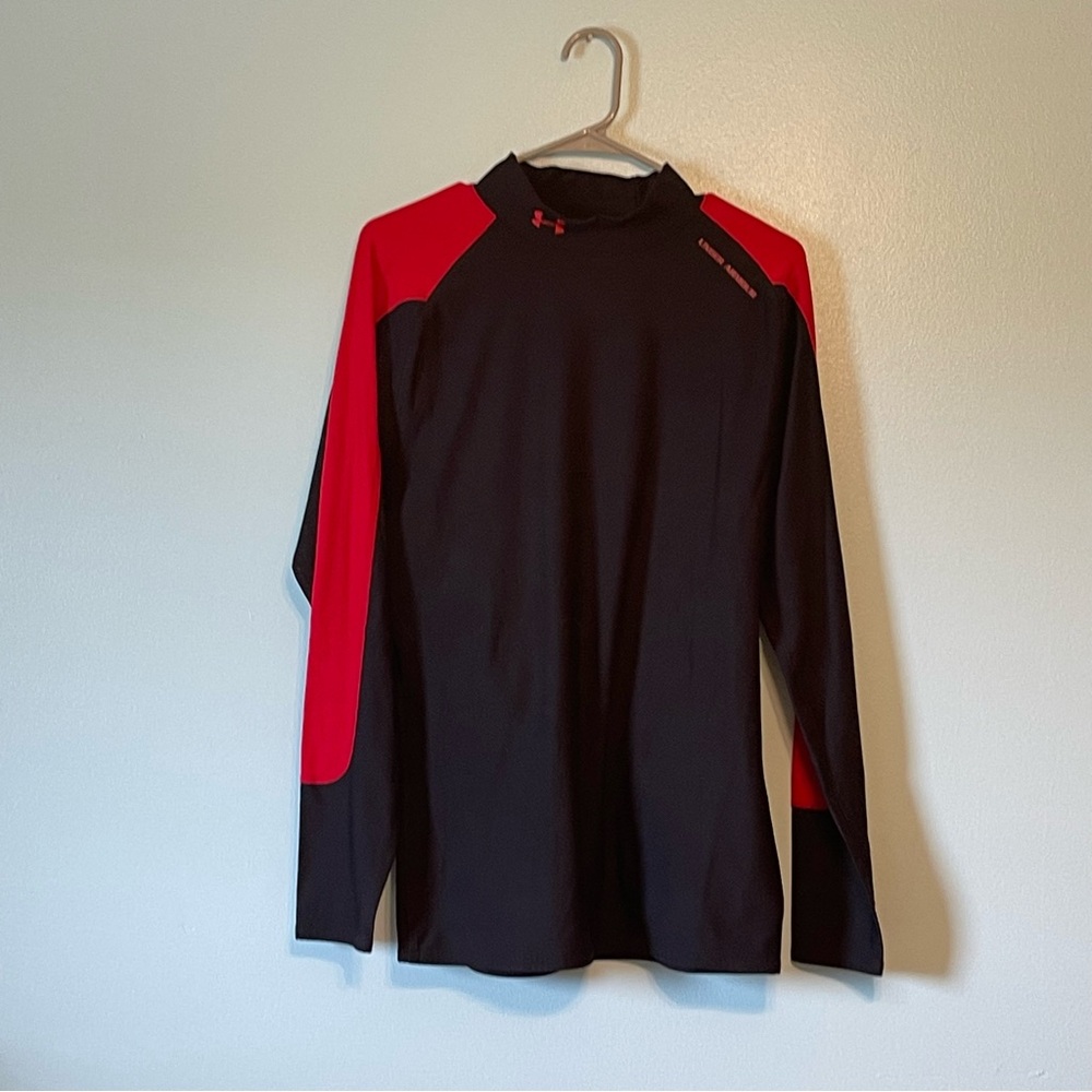 Youth Boys Under Armour Black and Red Base Layer Athletic Long Sleeve Shirt